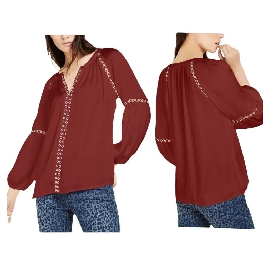 INC International Concepts Women’s Grommet-Trim Peasant Blouse in Size Medium